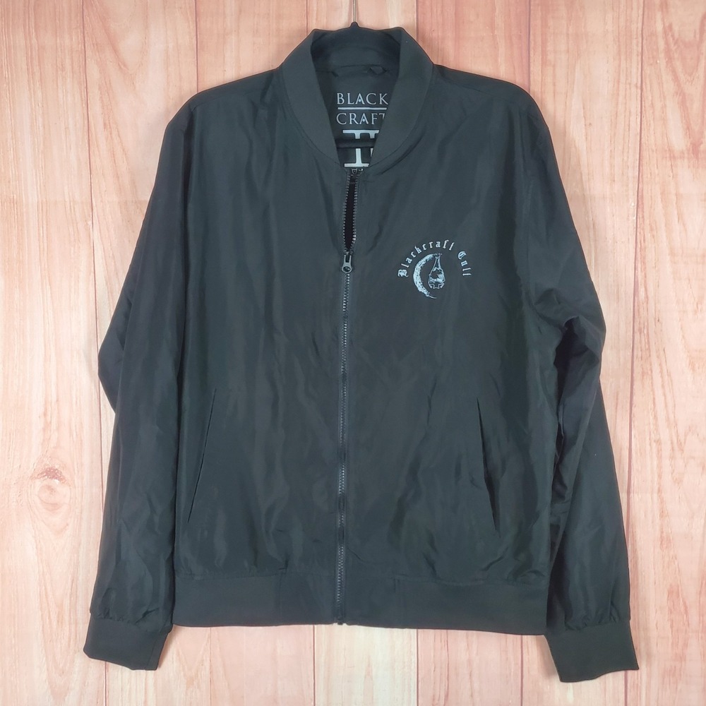 Blackcraft Waterproof Bomber Jacket Mens Black Graphic Water Resistant Full Zip